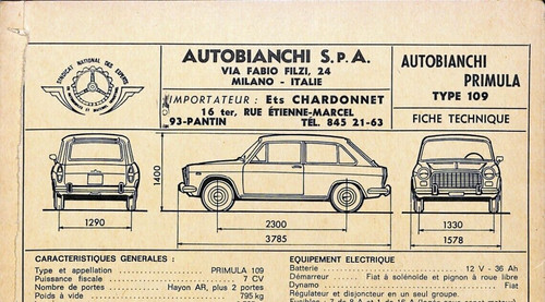 Fiche technique autobianchi - fiche,